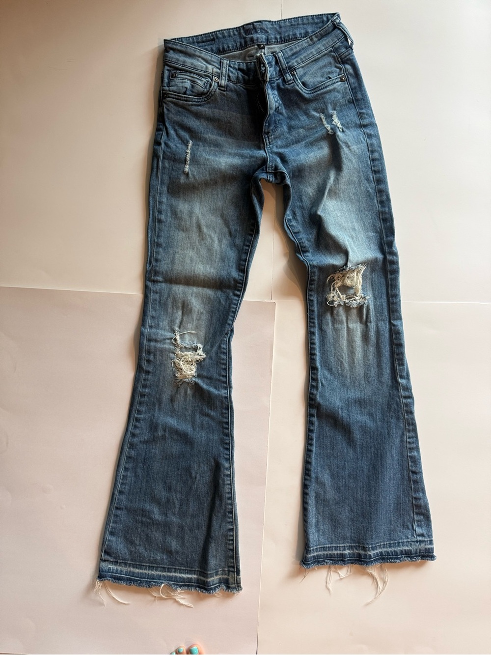 Kut from the Kloth Distressed Dark Blue Flare Jeans